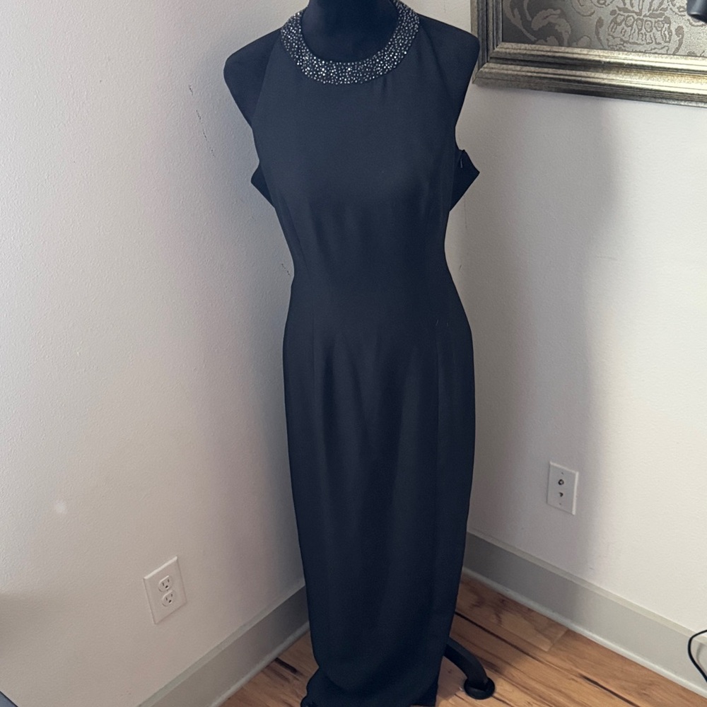 Reggio Elegant Black Sleeveless Dress Embellished high Neckline low‎ back gown 6